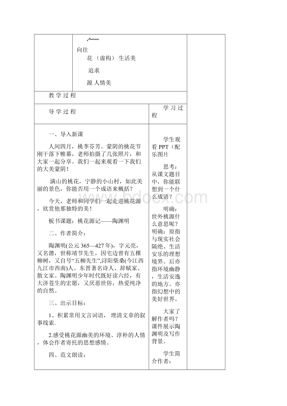 初中语文桃花源记教学设计学情分析教材分析课后反思.docx_第2页