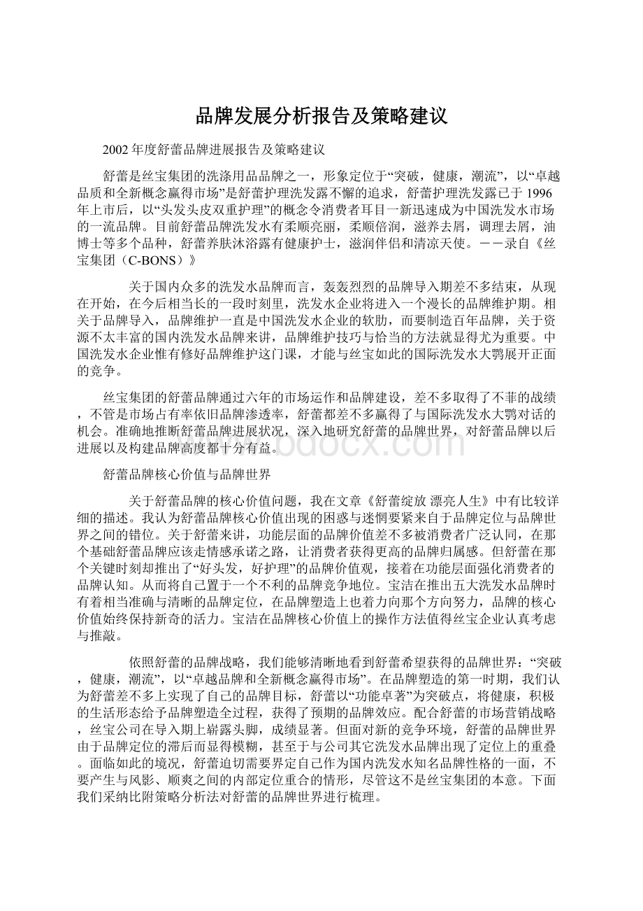 品牌发展分析报告及策略建议Word文档下载推荐.docx_第1页