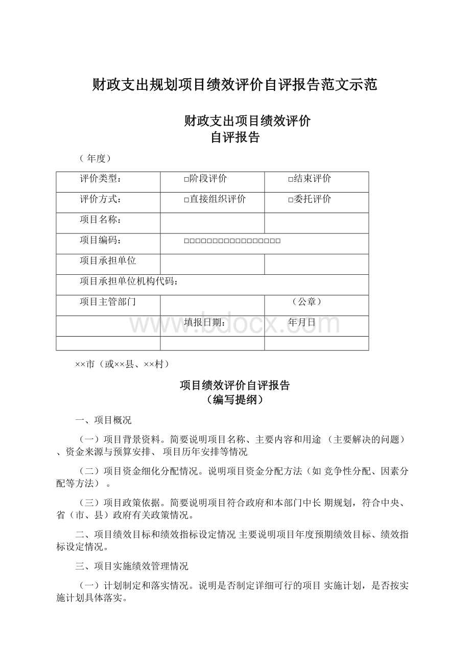 财政支出规划项目绩效评价自评报告范文示范.docx