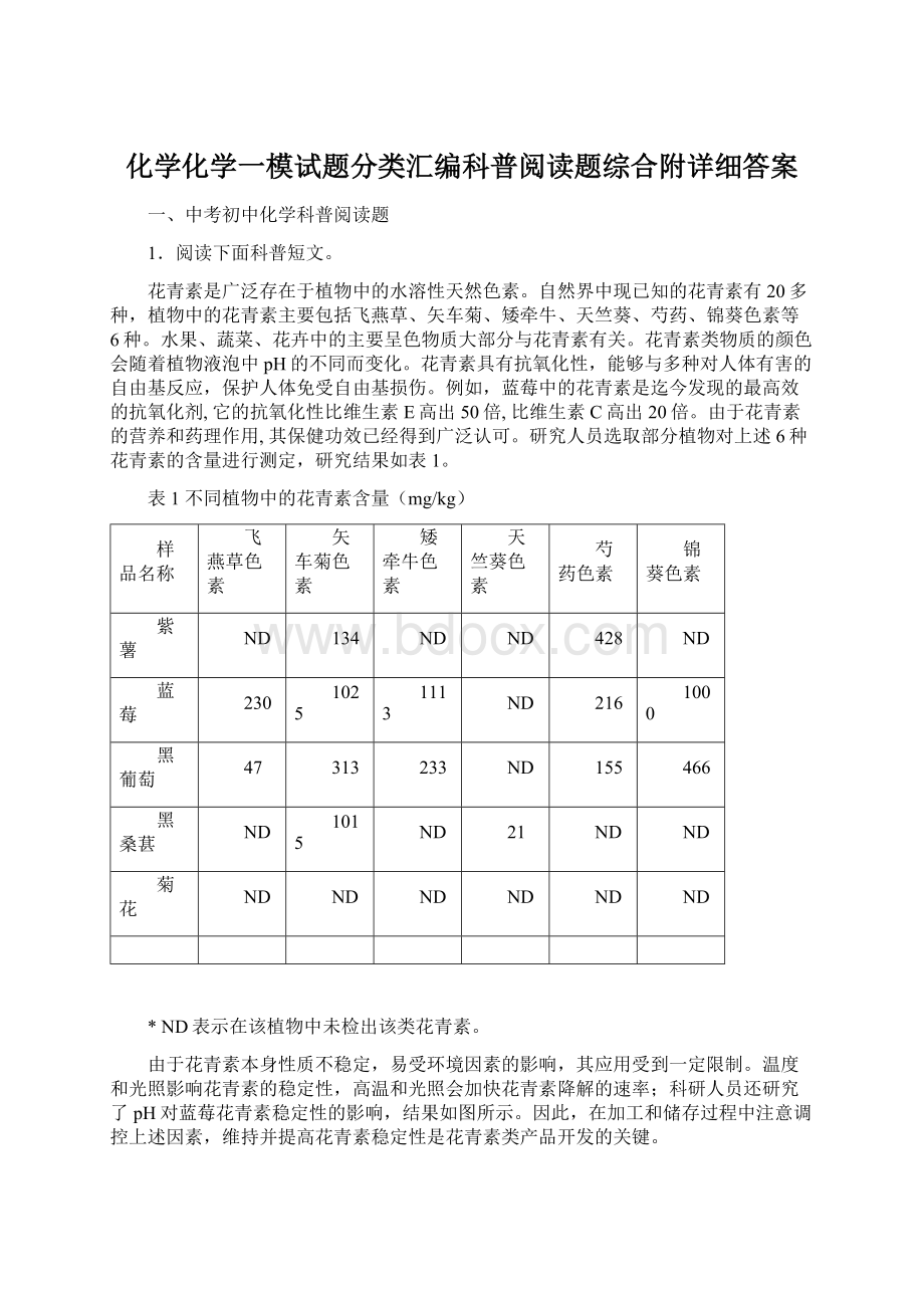 化学化学一模试题分类汇编科普阅读题综合附详细答案Word文档格式.docx