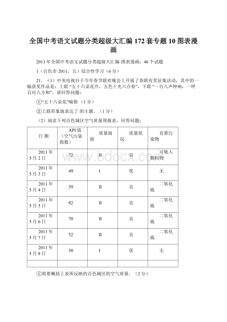 全国中考语文试题分类超级大汇编172套专题10图表漫画Word文档下载推荐.docx_第1页