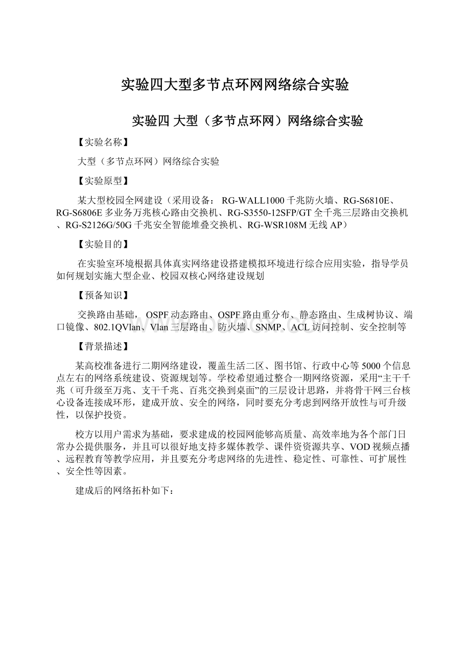 实验四大型多节点环网网络综合实验Word下载.docx