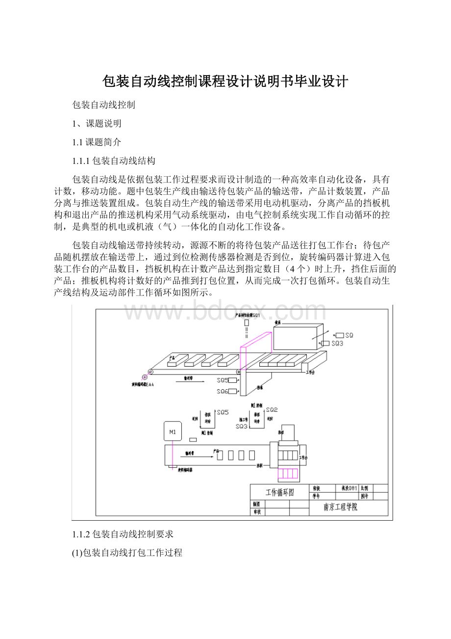 包装自动线控制课程设计说明书毕业设计文档格式.docx_第1页