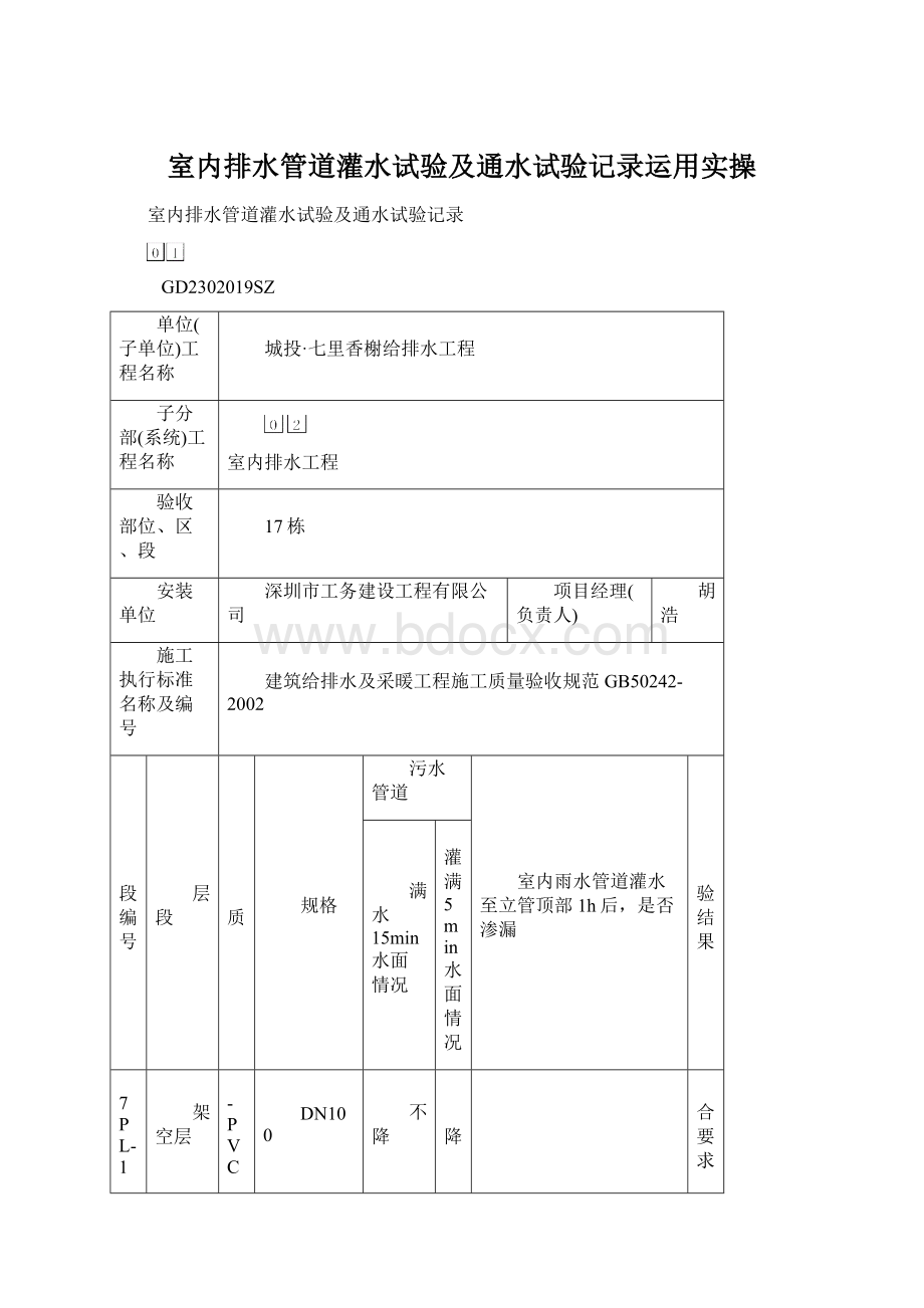 室内排水管道灌水试验及通水试验记录运用实操.docx_第1页