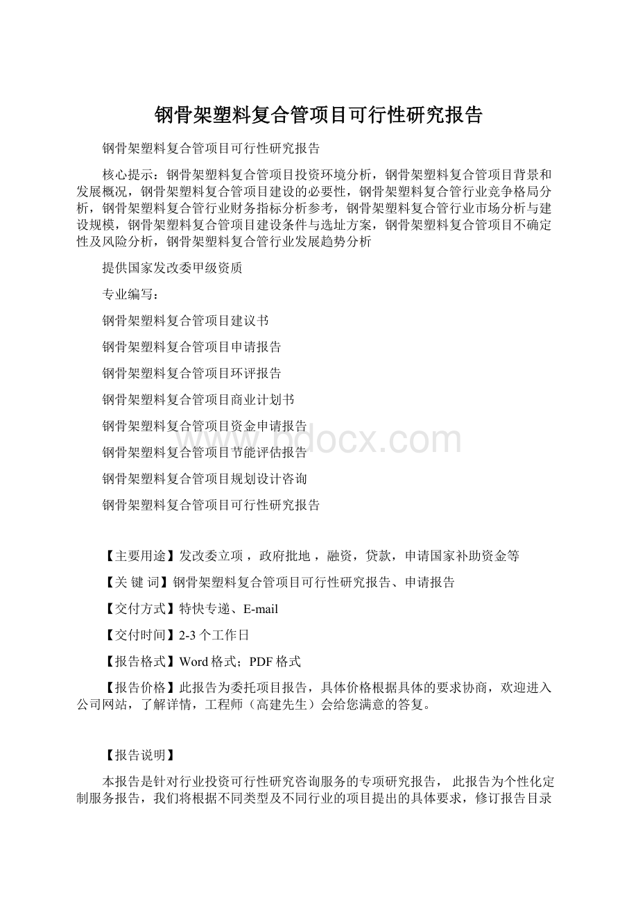 钢骨架塑料复合管项目可行性研究报告Word格式文档下载.docx_第1页