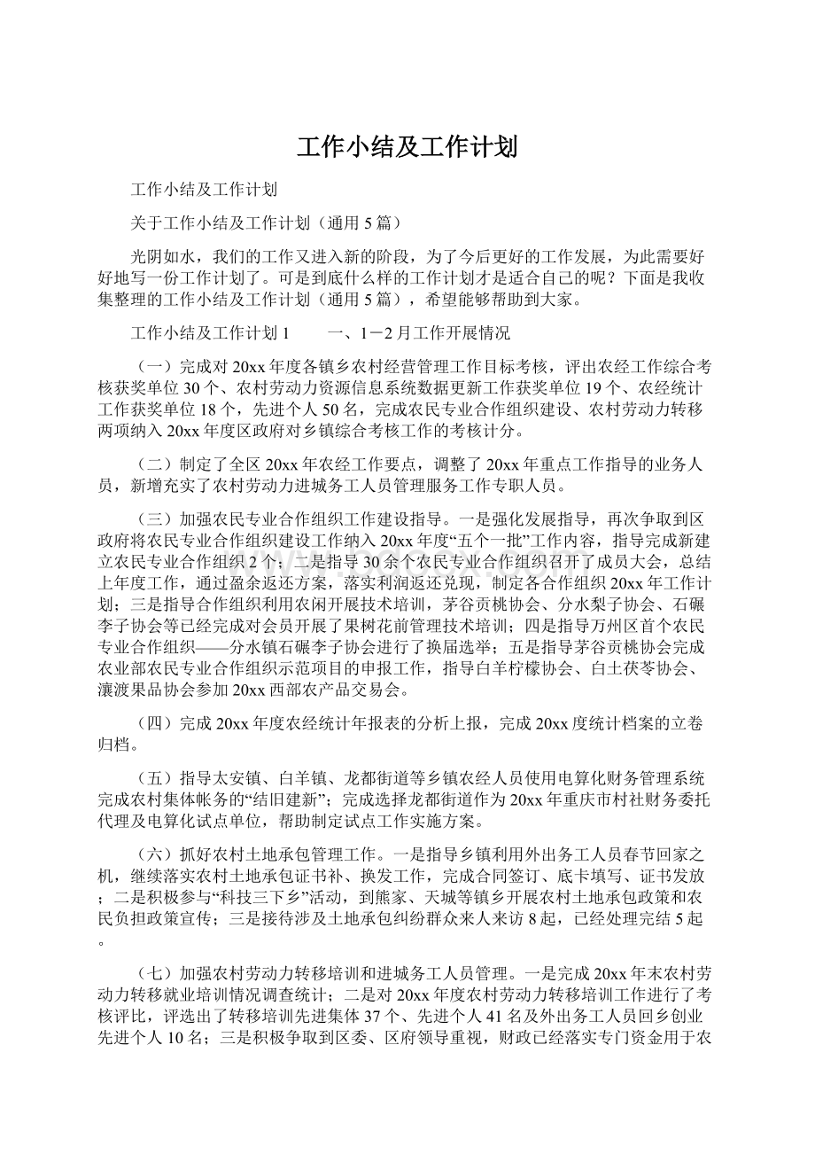 工作小结及工作计划Word格式文档下载.docx