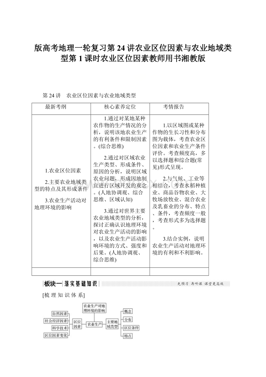 版高考地理一轮复习第24讲农业区位因素与农业地域类型第1课时农业区位因素教师用书湘教版.docx