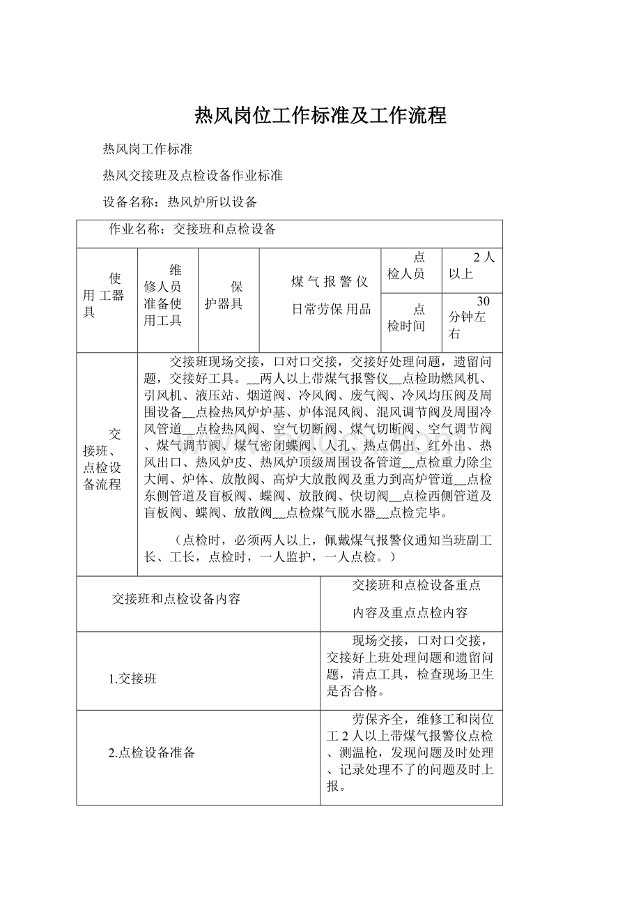 热风岗位工作标准及工作流程.docx_第1页