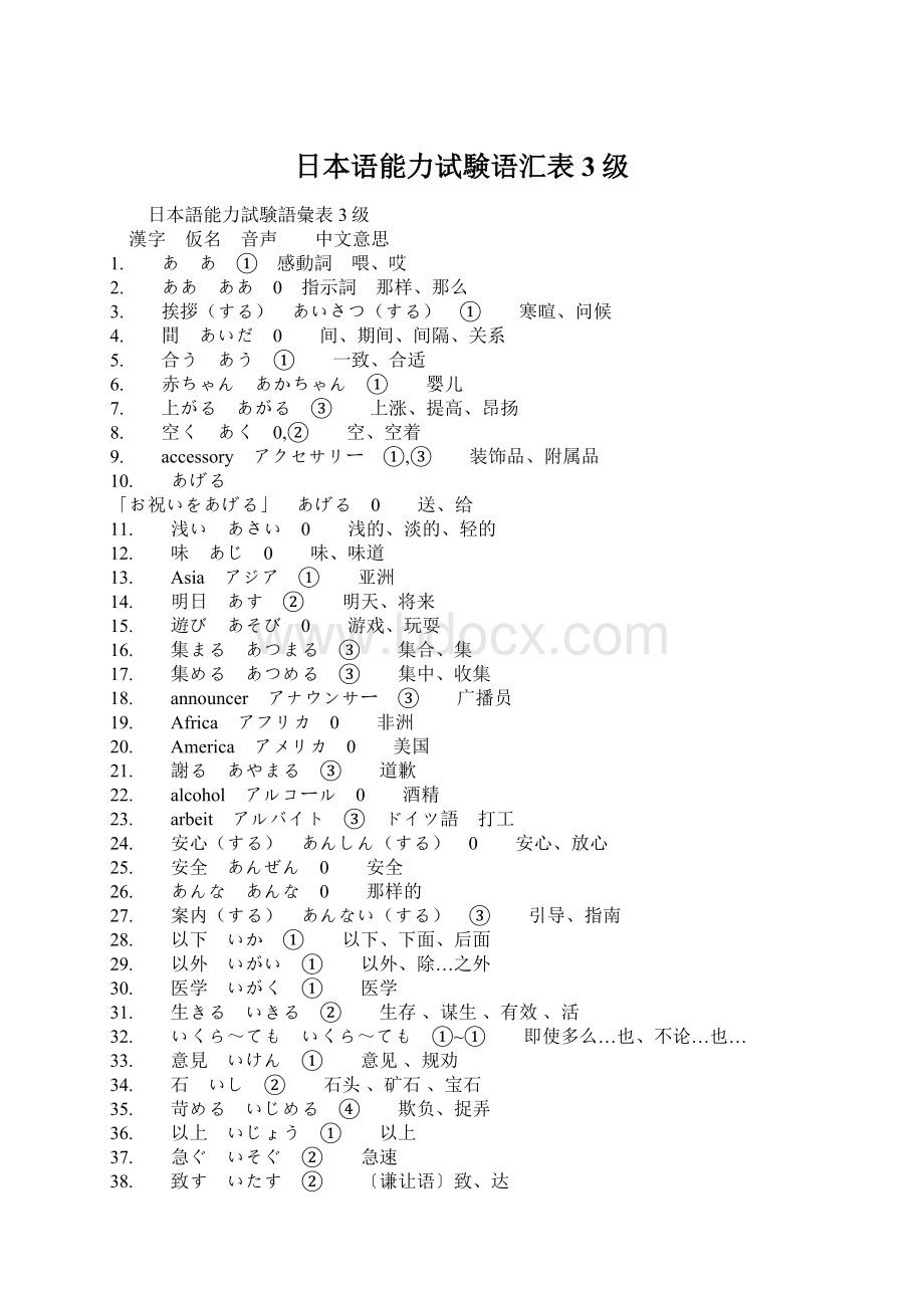 日本语能力试験语汇表3级.docx_第1页