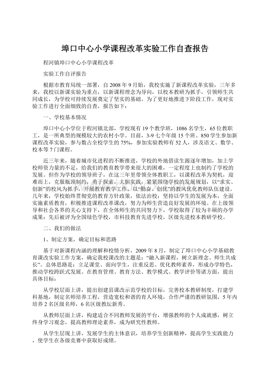 埠口中心小学课程改革实验工作自查报告.docx_第1页