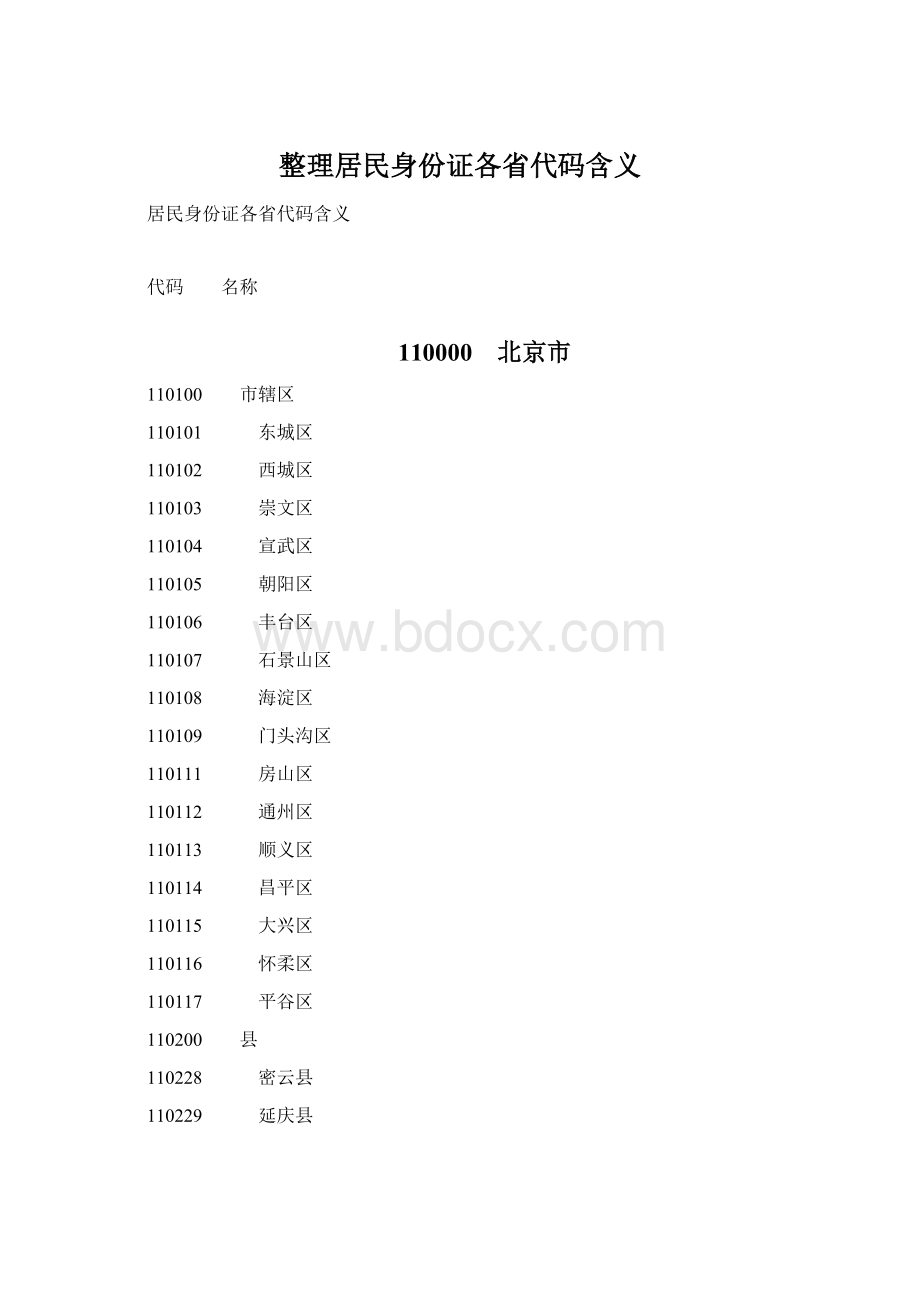 整理居民身份证各省代码含义.docx_第1页