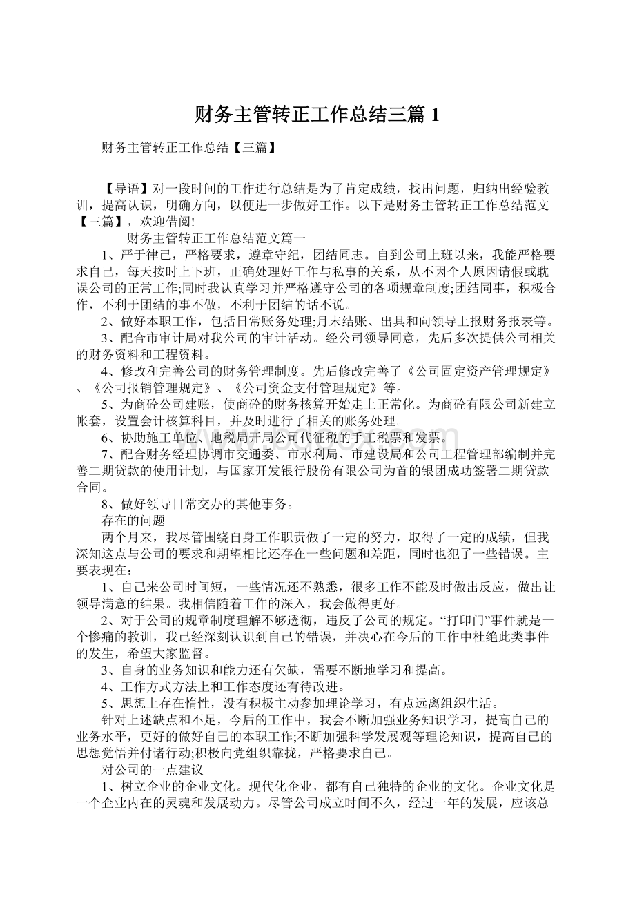 财务主管转正工作总结三篇1.docx