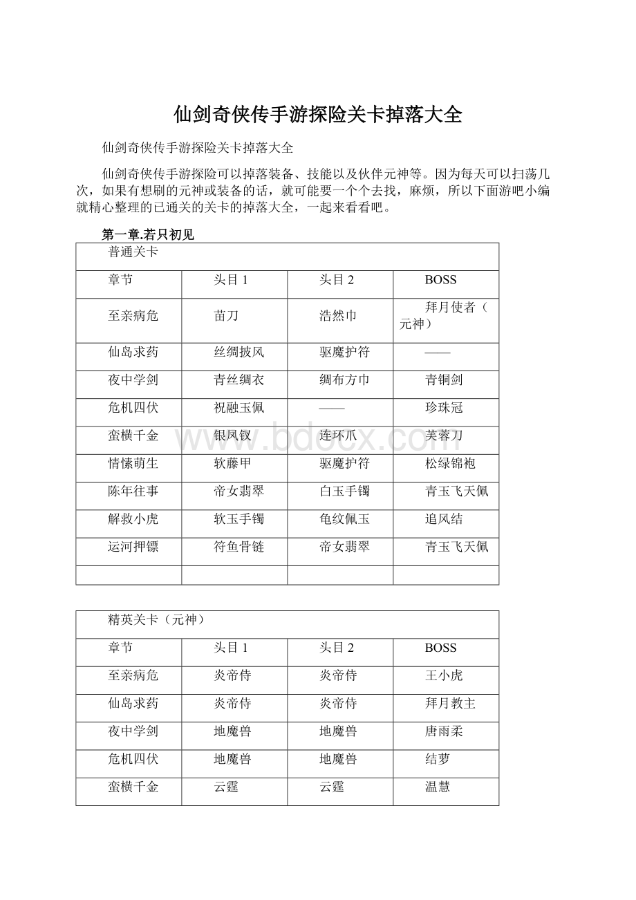 仙剑奇侠传手游探险关卡掉落大全Word格式文档下载.docx