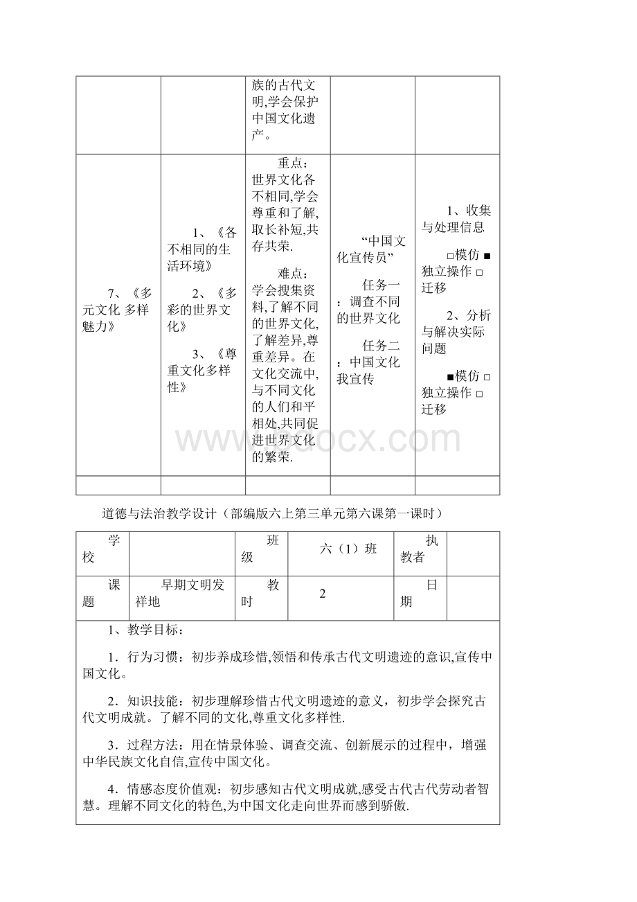 部编版六年级道德与法治下册教案6 探访古代文明教学设计2课时6.docx_第2页