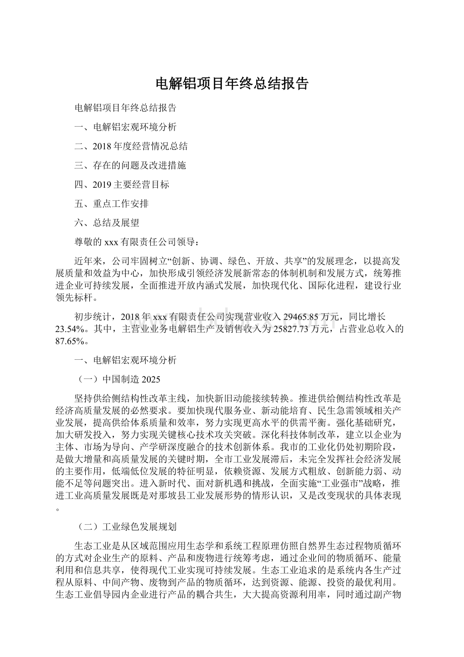 电解铝项目年终总结报告Word文件下载.docx