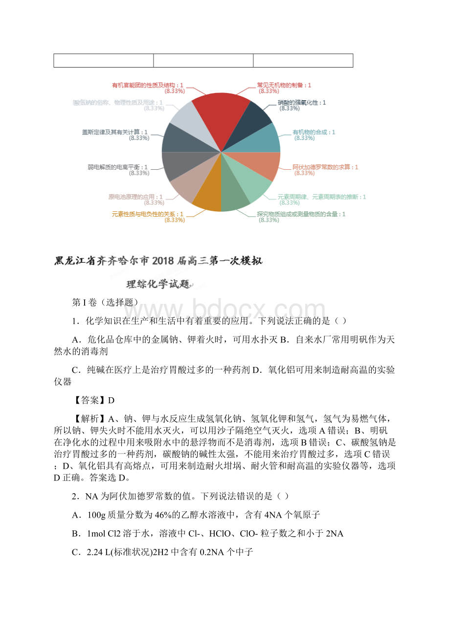 全国大联考新课标Ⅱ黑龙江省齐齐哈尔市届高三第一次模拟理综化学试题解析版Word文档下载推荐.docx_第3页