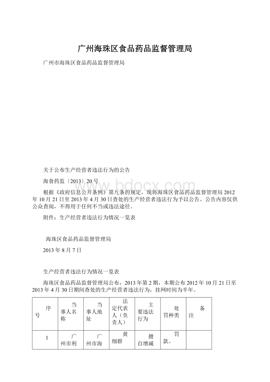 广州海珠区食品药品监督管理局.docx_第1页