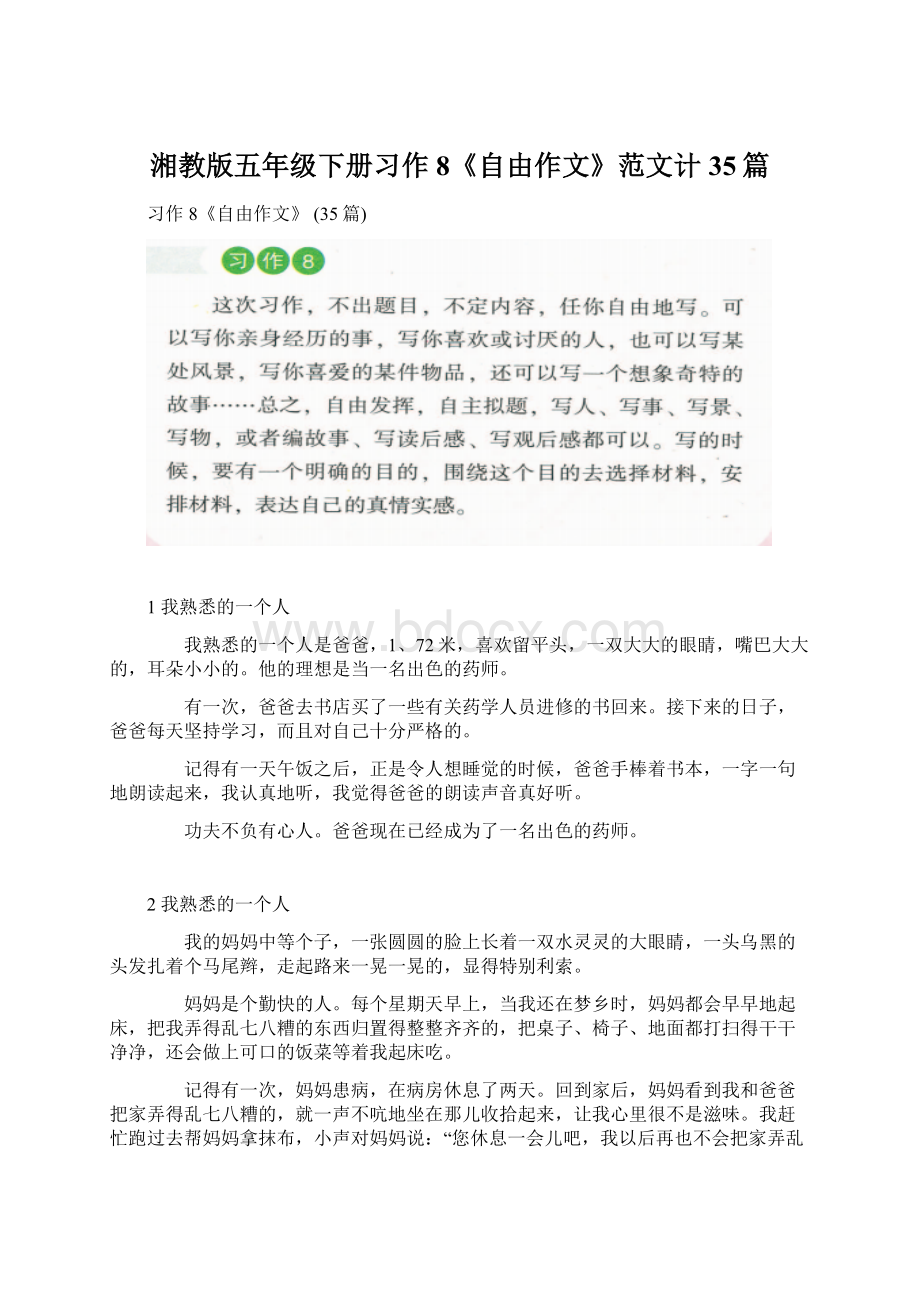 湘教版五年级下册习作8《自由作文》范文计35篇.docx_第1页