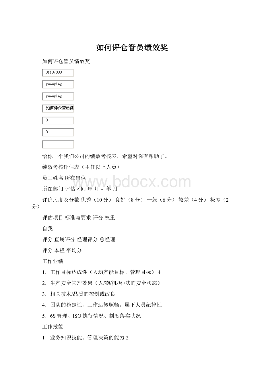 如何评仓管员绩效奖Word文档格式.docx