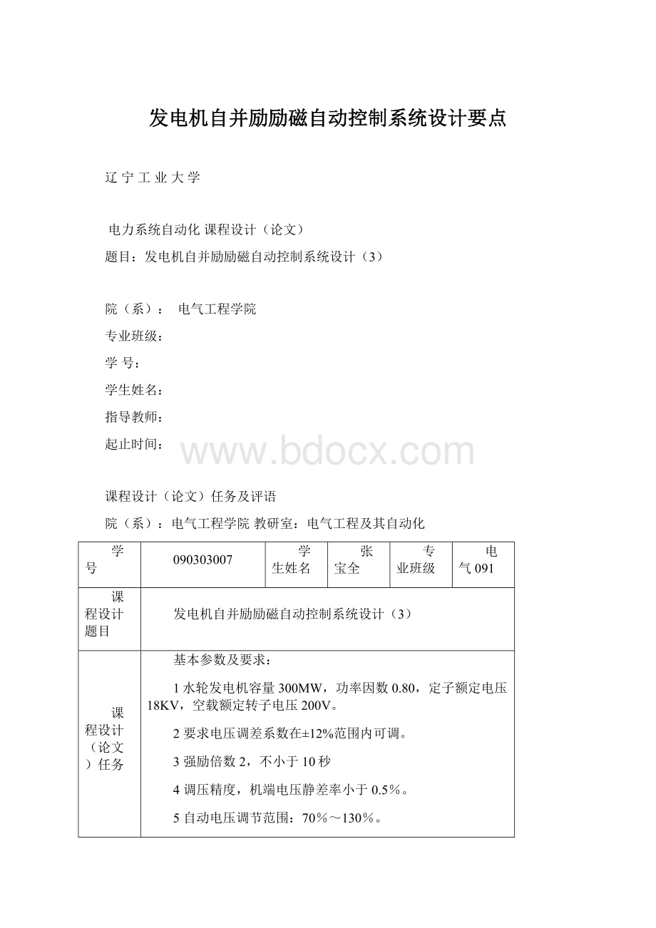 发电机自并励励磁自动控制系统设计要点.docx_第1页