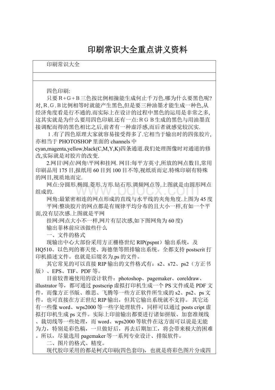 印刷常识大全重点讲义资料Word格式.docx