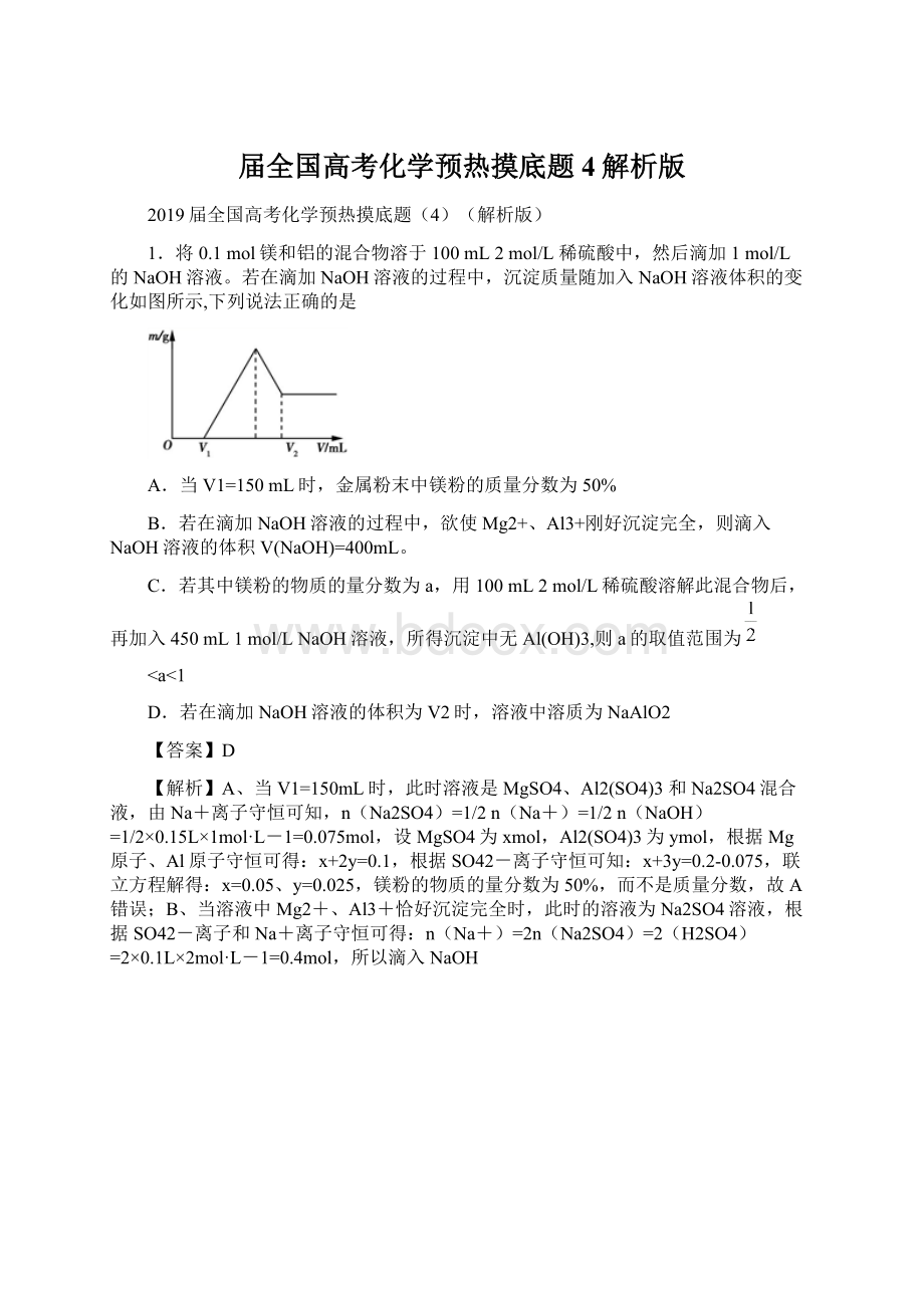 届全国高考化学预热摸底题4解析版Word文档下载推荐.docx_第1页