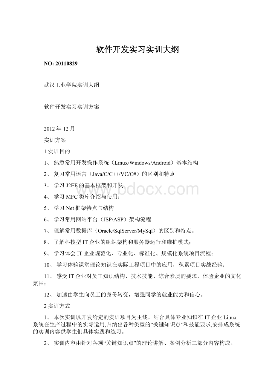 软件开发实习实训大纲Word文档下载推荐.docx