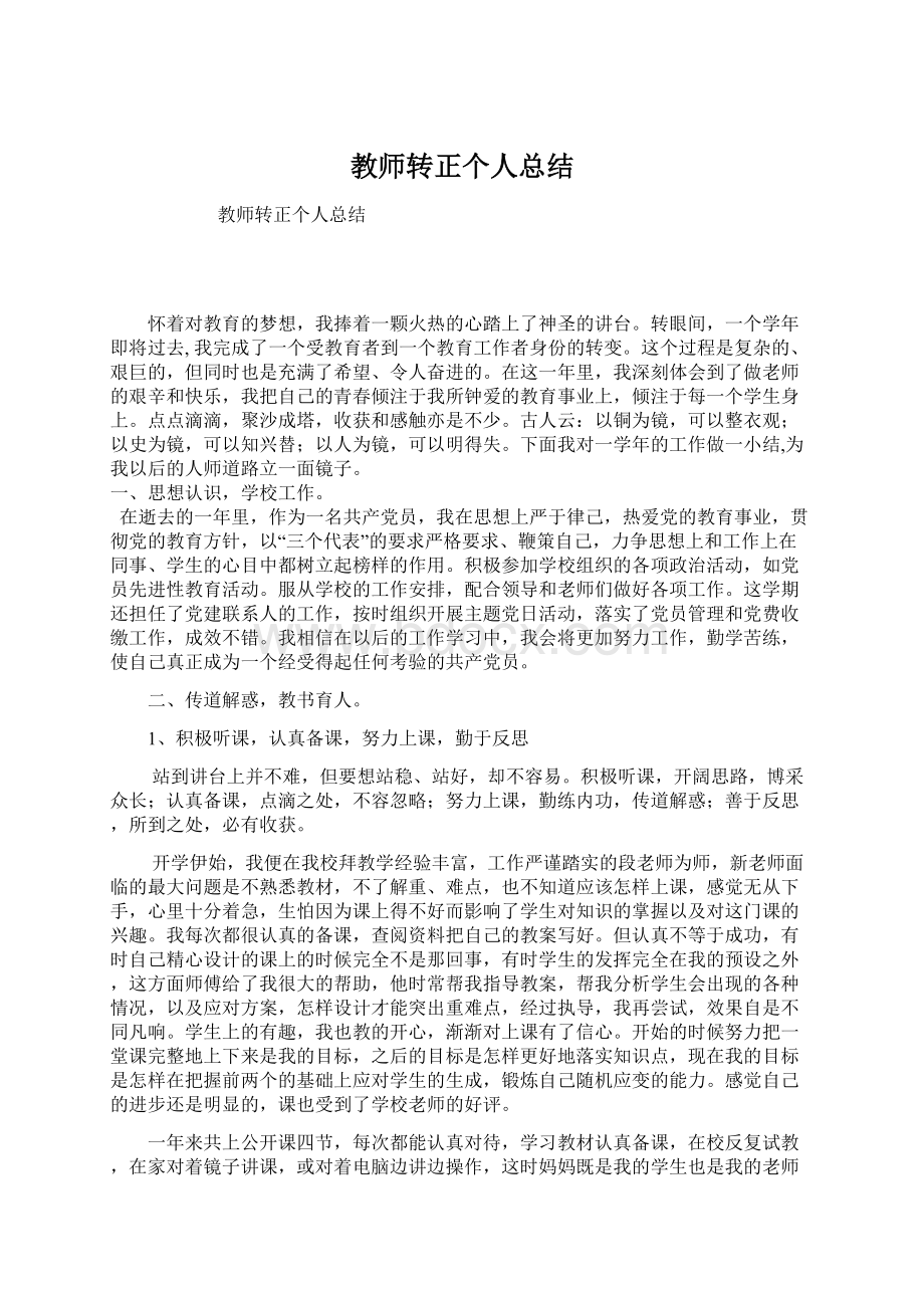 教师转正个人总结Word格式.docx