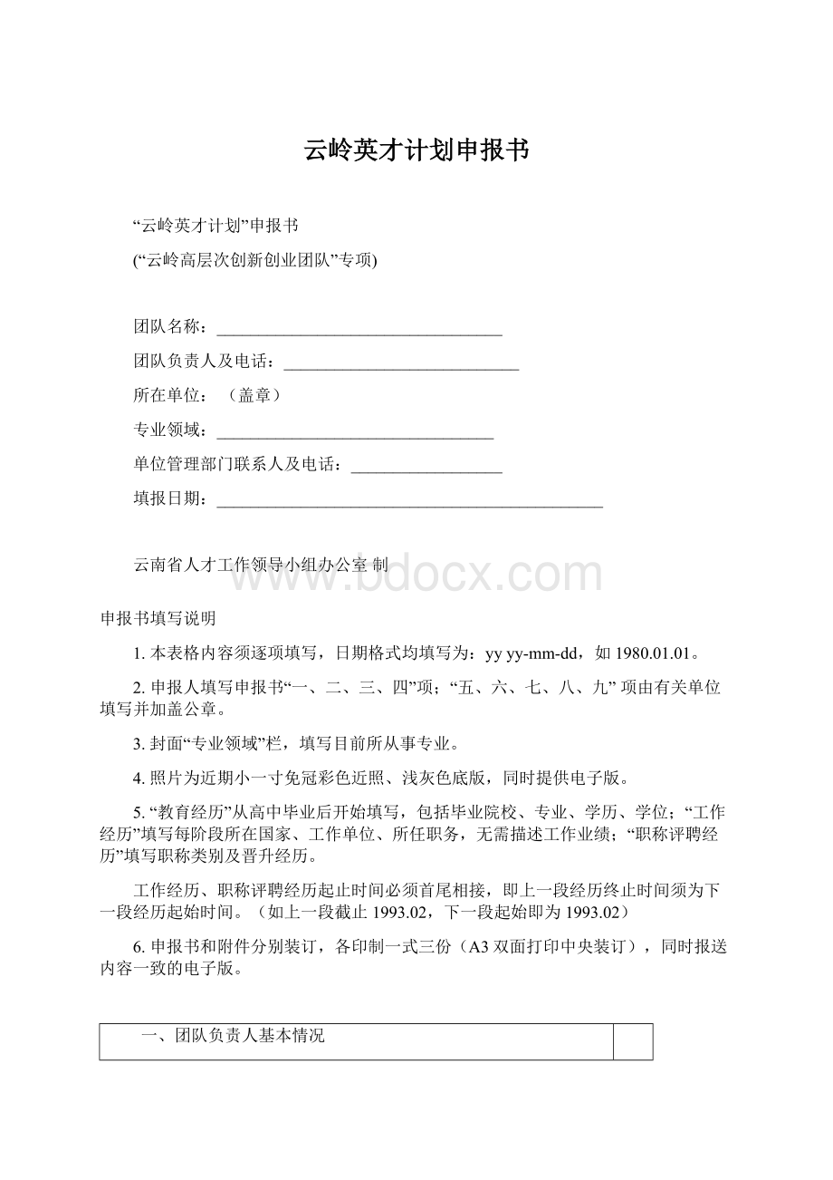 云岭英才计划申报书.docx