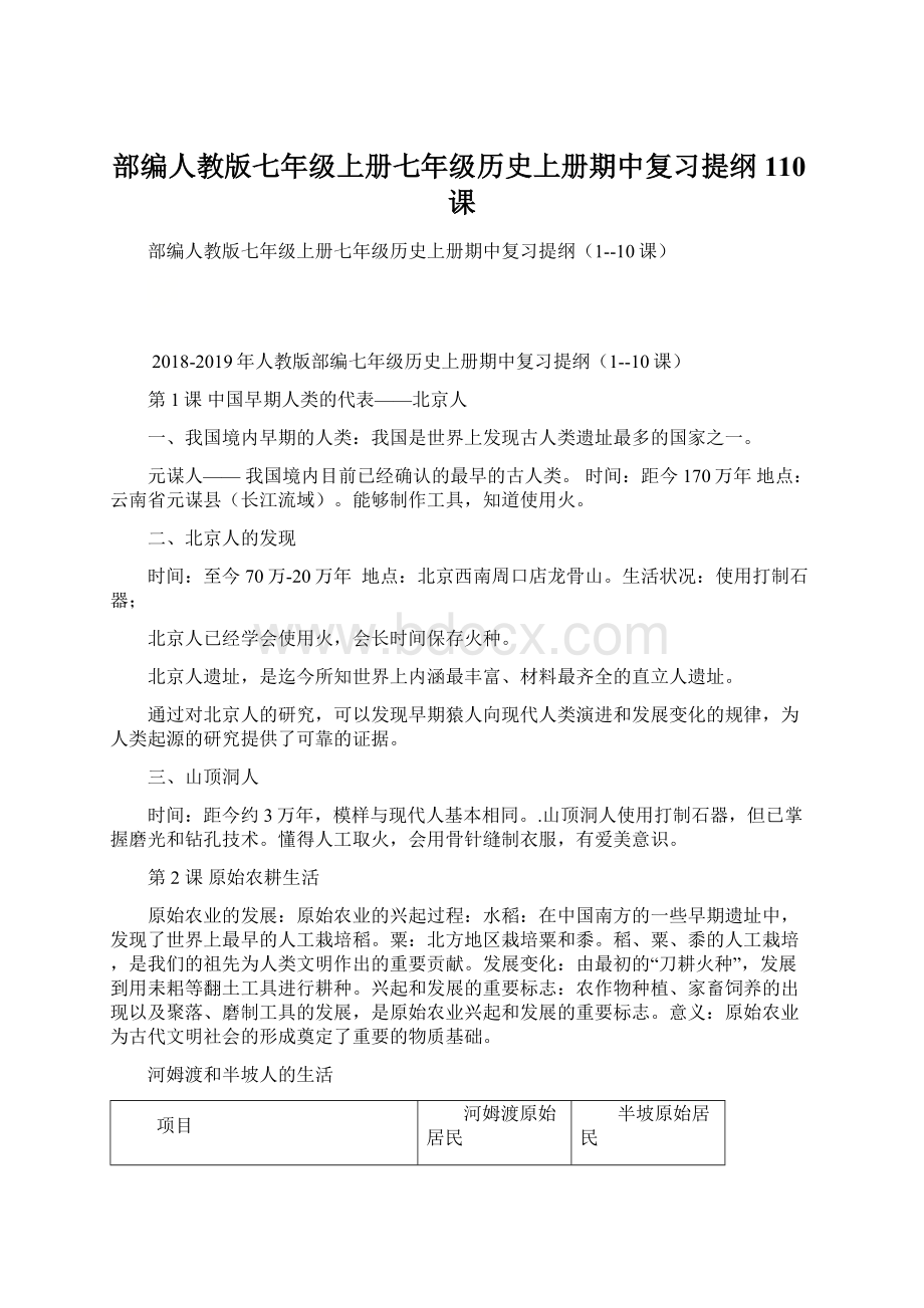 部编人教版七年级上册七年级历史上册期中复习提纲110课Word文档格式.docx