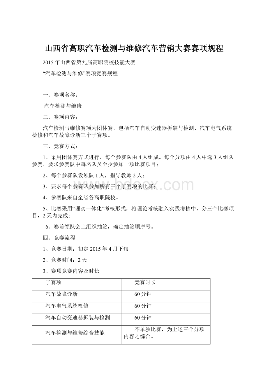 山西省高职汽车检测与维修汽车营销大赛赛项规程.docx