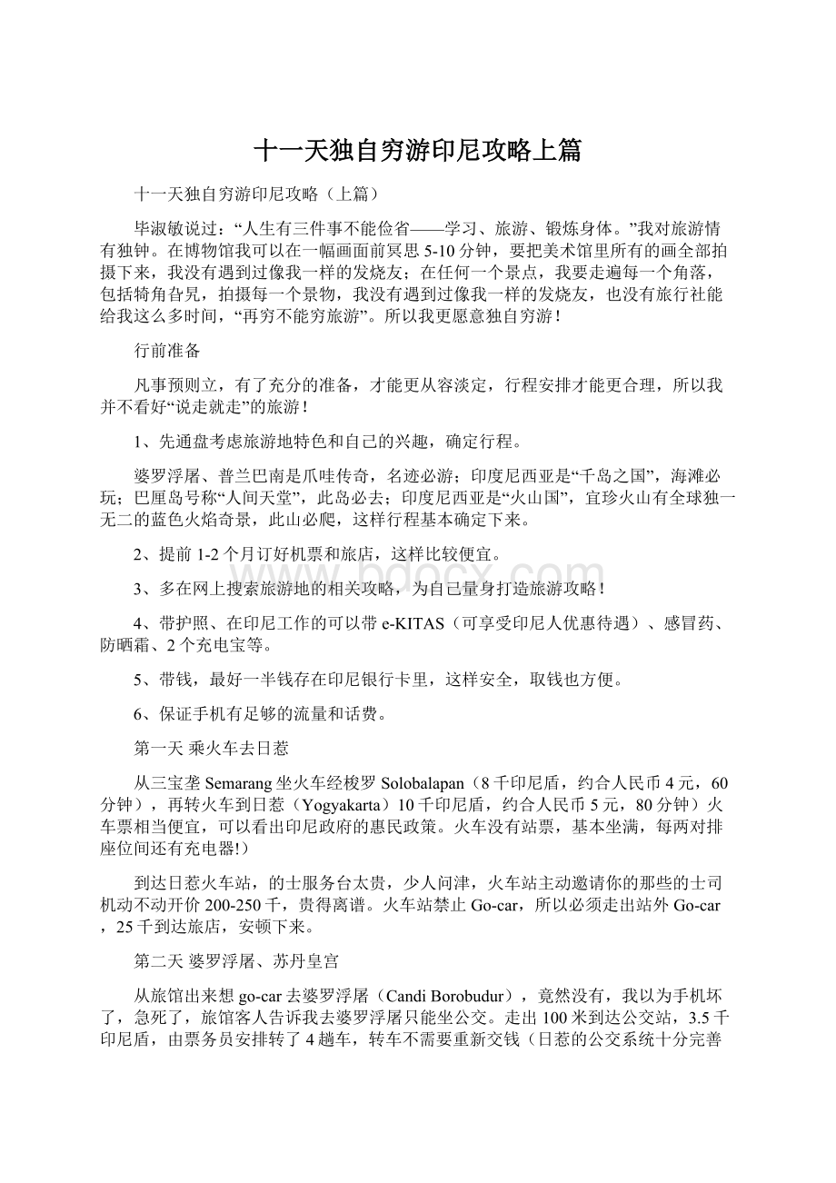 十一天独自穷游印尼攻略上篇Word文件下载.docx