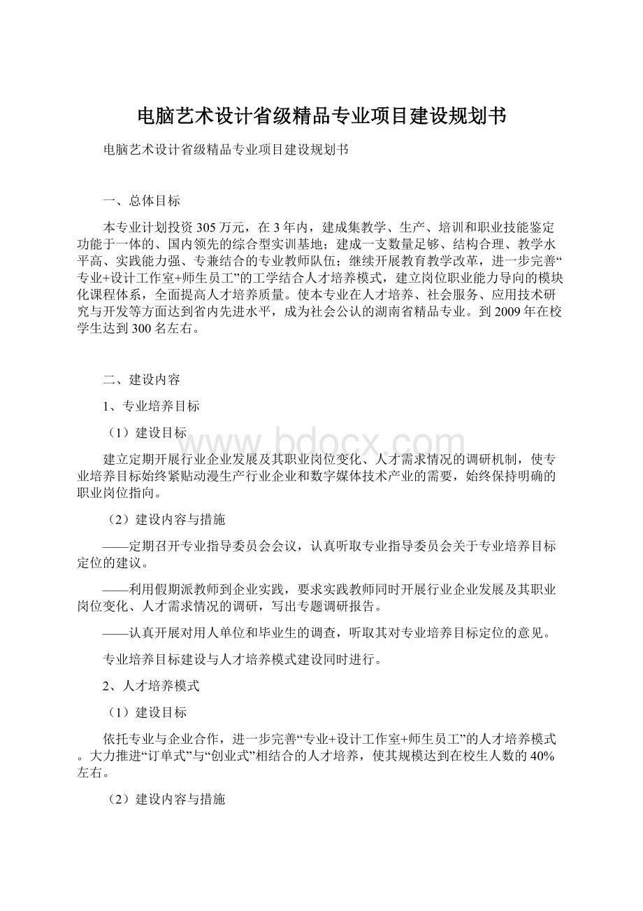 电脑艺术设计省级精品专业项目建设规划书Word文档格式.docx