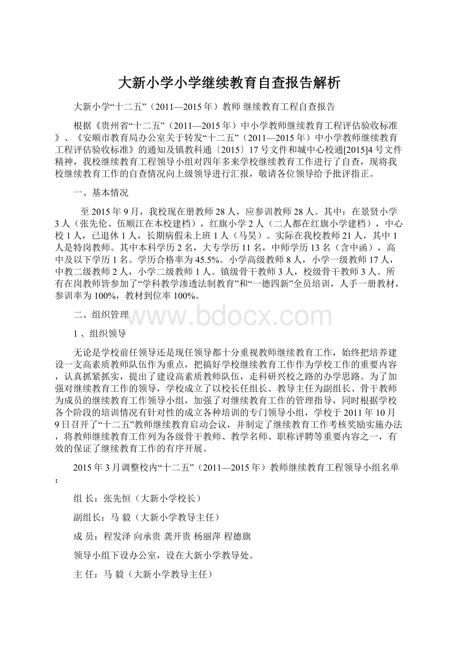 大新小学小学继续教育自查报告解析.docx_第1页