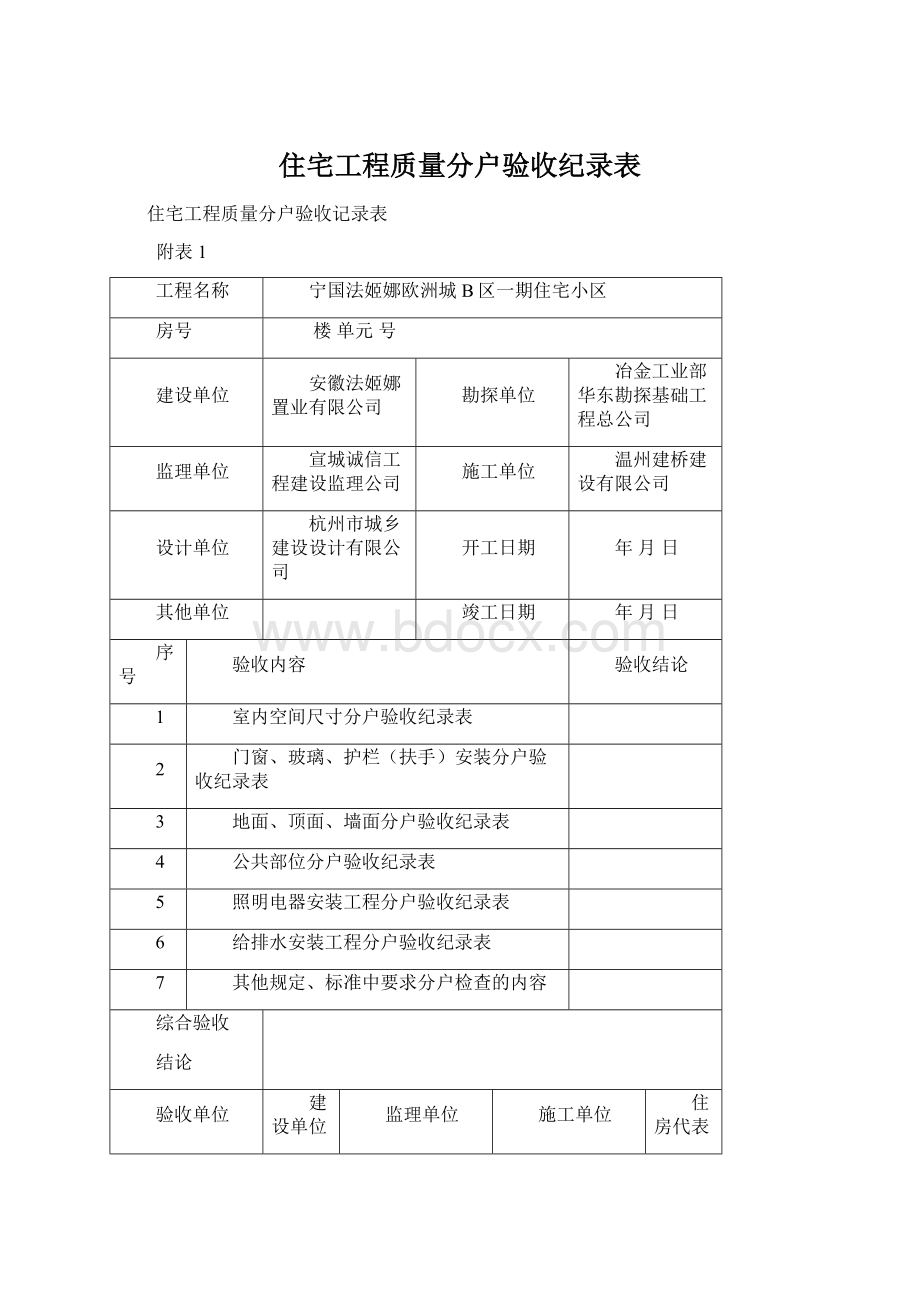 住宅工程质量分户验收纪录表.docx_第1页