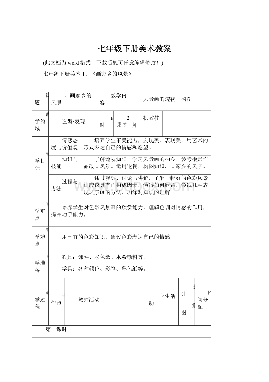 七年级下册美术教案文档格式.docx