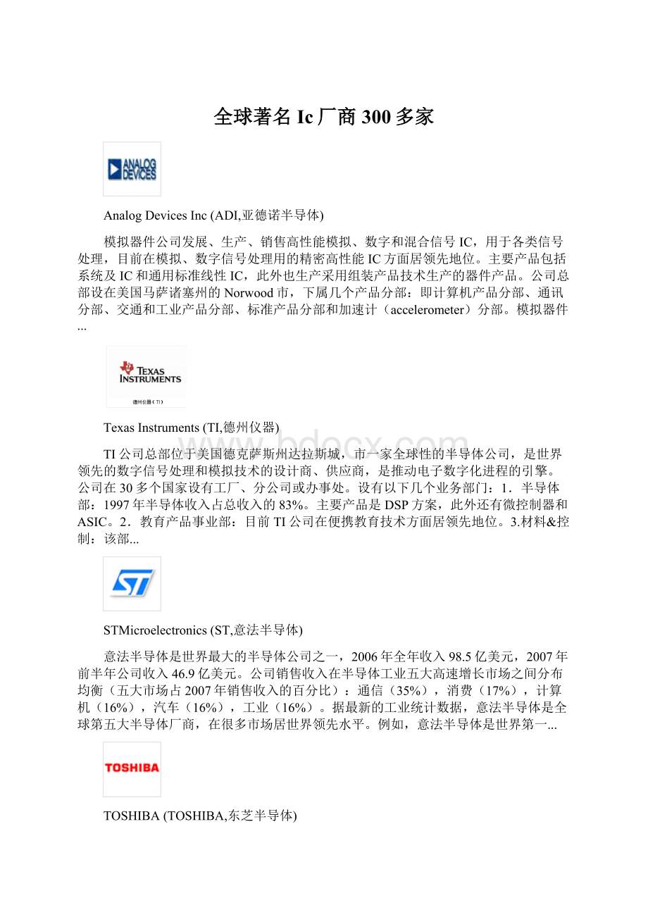 全球著名Ic厂商300多家.docx_第1页