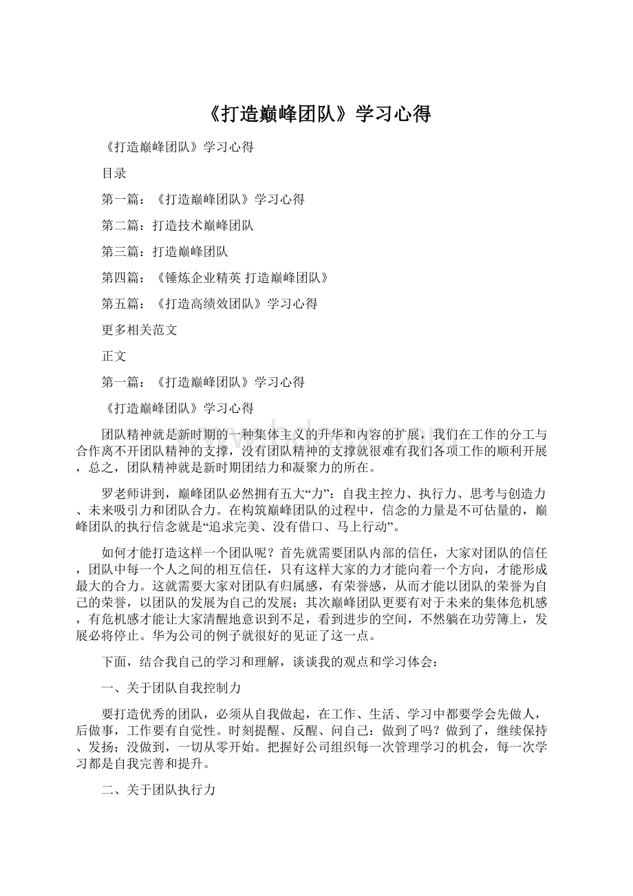 《打造巅峰团队》学习心得Word文档格式.docx