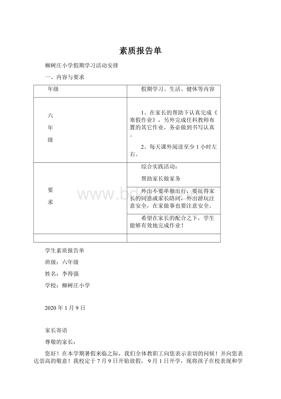 素质报告单文档格式.docx