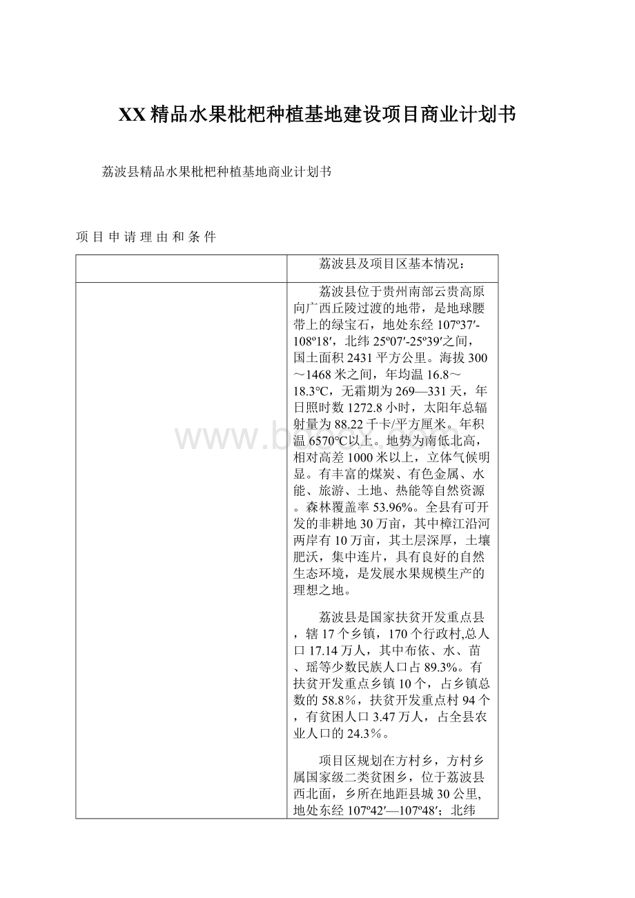 XX精品水果枇杷种植基地建设项目商业计划书.docx_第1页