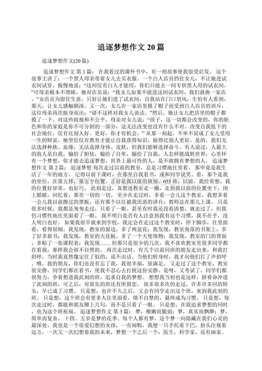 追逐梦想作文20篇Word文档下载推荐.docx