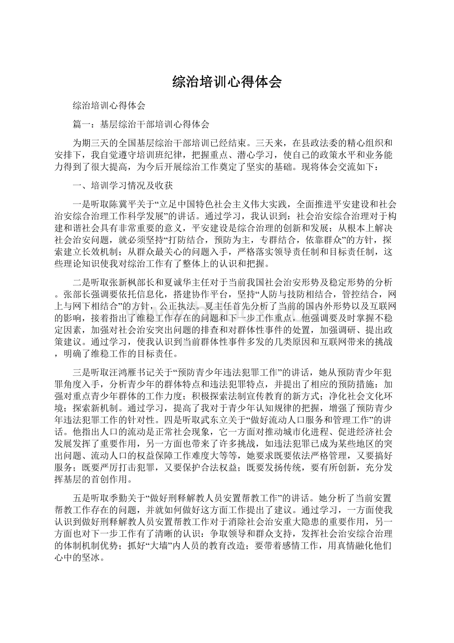 综治培训心得体会Word下载.docx