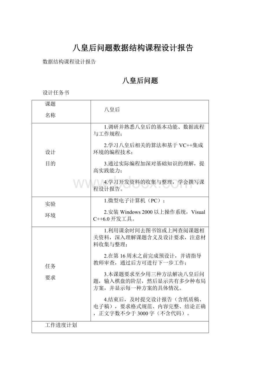 八皇后问题数据结构课程设计报告文档格式.docx