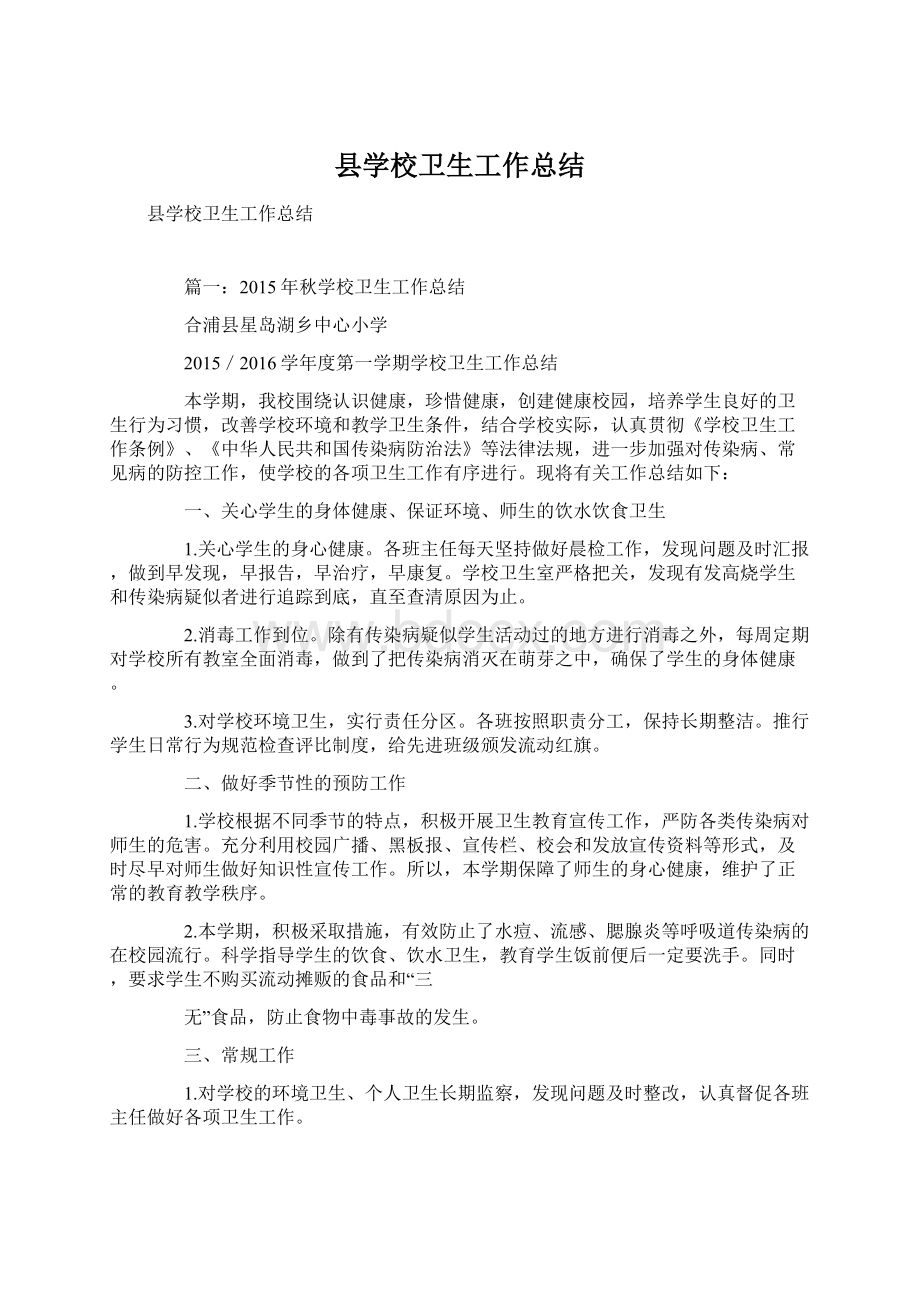 县学校卫生工作总结Word格式文档下载.docx