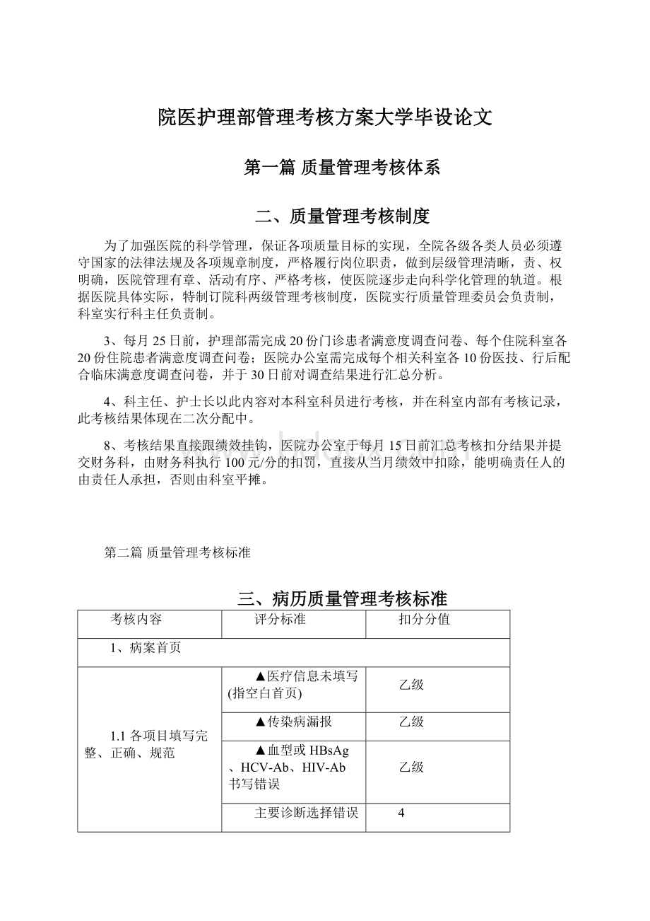 院医护理部管理考核方案大学毕设论文.docx