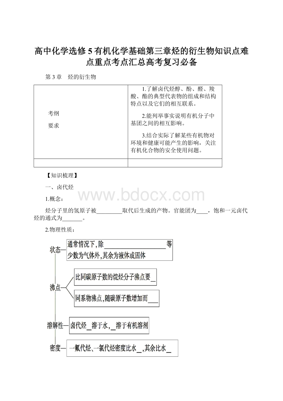 高中化学选修5有机化学基础第三章烃的衍生物知识点难点重点考点汇总高考复习必备Word下载.docx_第1页