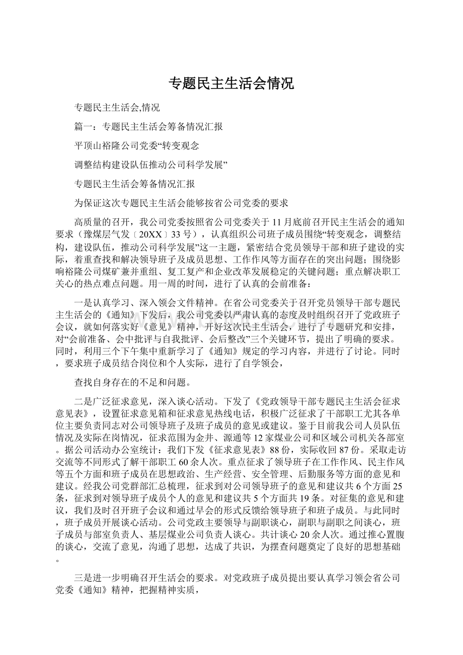 专题民主生活会情况.docx