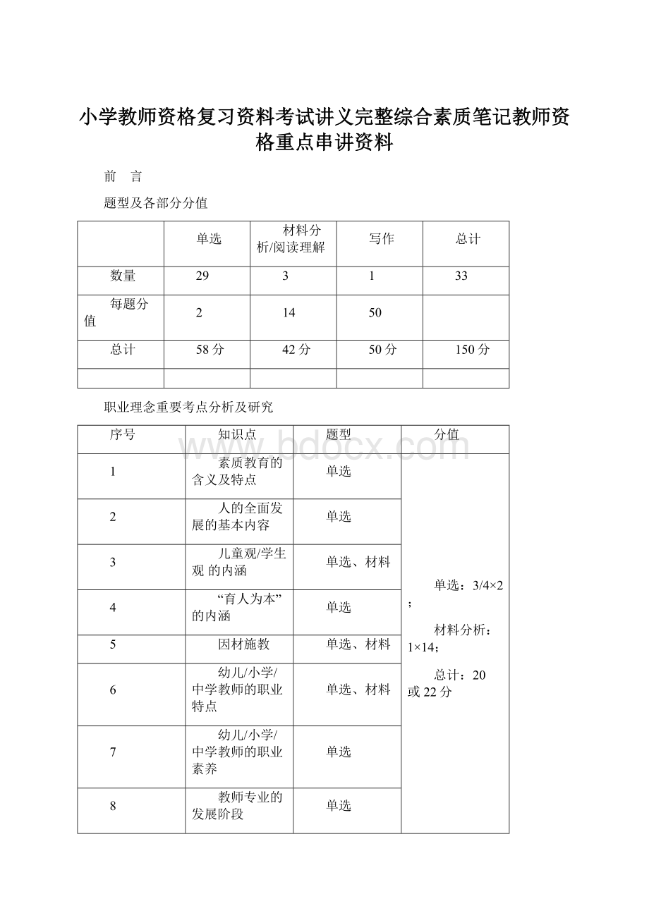 小学教师资格复习资料考试讲义完整综合素质笔记教师资格重点串讲资料.docx