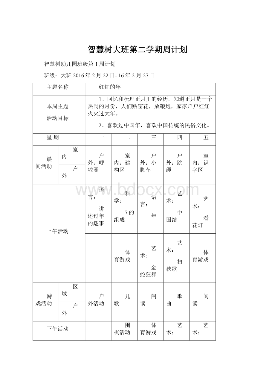 智慧树大班第二学期周计划Word文档下载推荐.docx_第1页