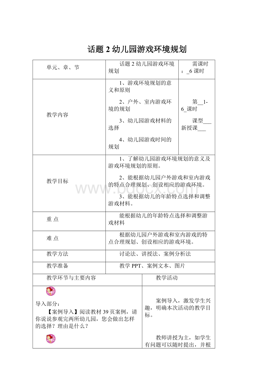 话题2幼儿园游戏环境规划Word格式文档下载.docx_第1页